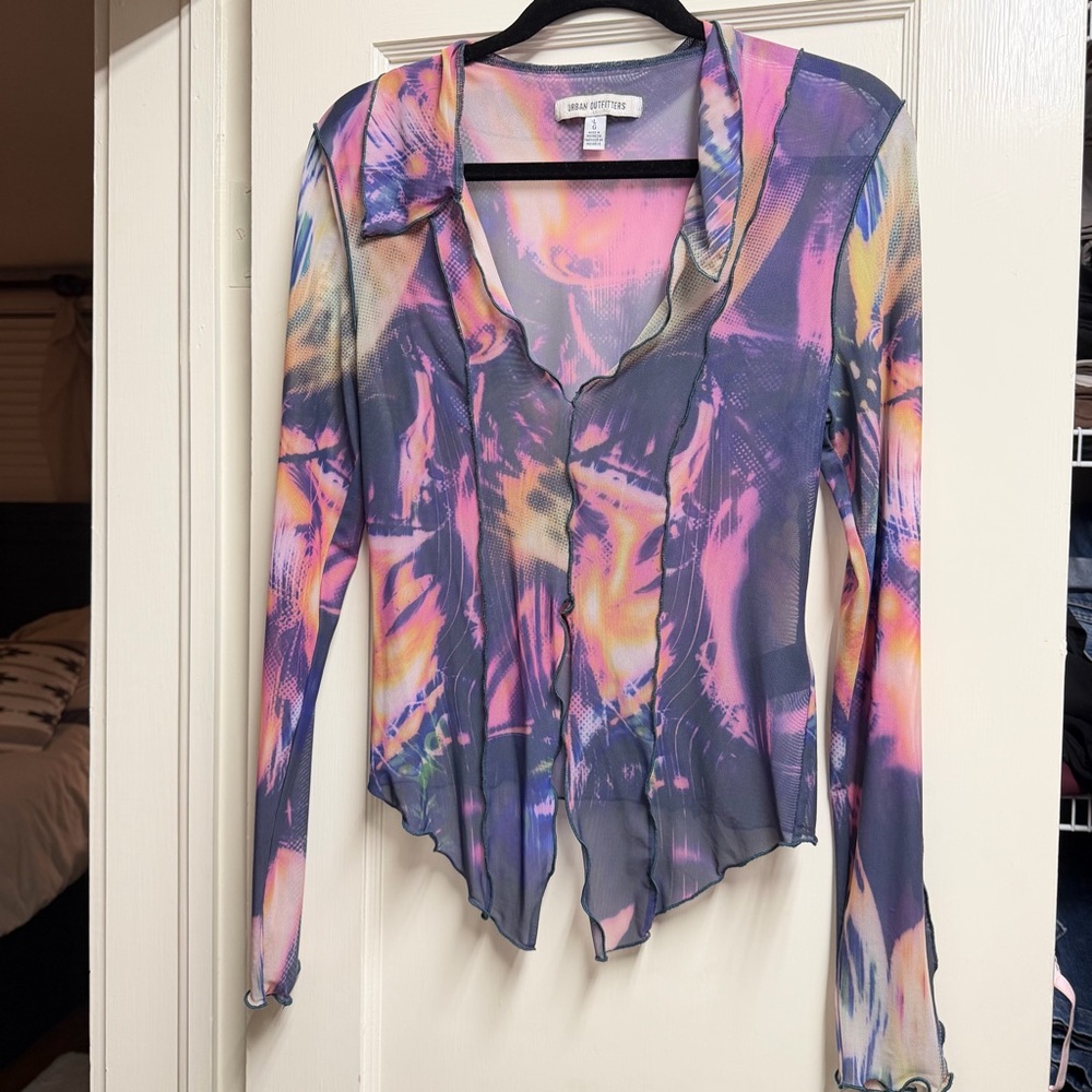 Urban Outfitters purple mesh long sleeve top